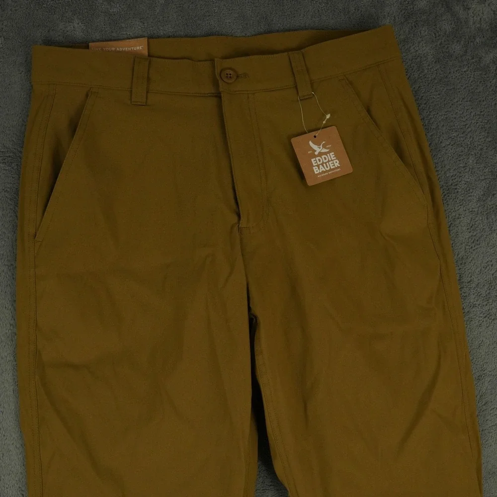 Eddie Bauer Tech Chino Lined Pants Men 32x30(33x30) Antique Bronze Slim Stretch